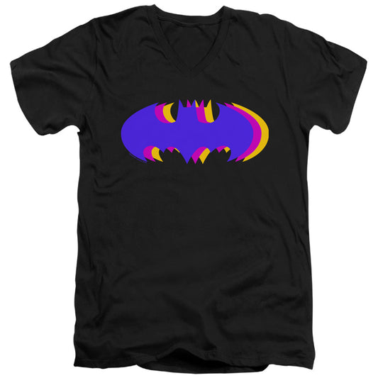 Batman Tri Colored Symbol Mens Slim Fit V Neck T Shirt Black Officially Licensed
