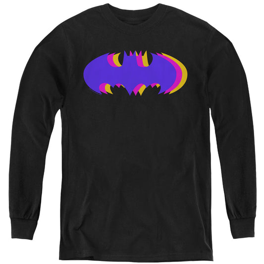 Batman Tri Colored Symbol Long Sleeve Kids Youth T Shirt Black Officially Licensed