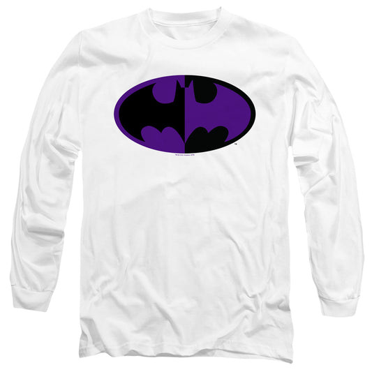 Batman Split Symbol Mens Long Sleeve Shirt White Officially Licensed