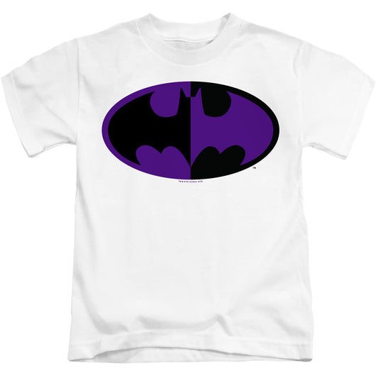 Batman Split Symbol Juvenile Kids Youth T Shirt White Officially Licensed