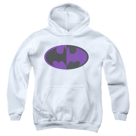 Batman Split Symbol Kids Youth Hoodie White Officially Licensed