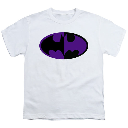Batman Split Symbol Kids Youth T Shirt White Officially Licensed