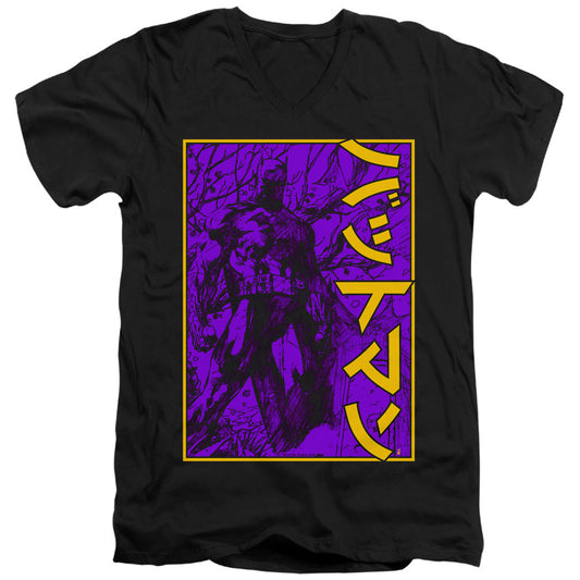 Batman Big Framed Kanji Mens Slim Fit V Neck T Shirt Black Officially Licensed