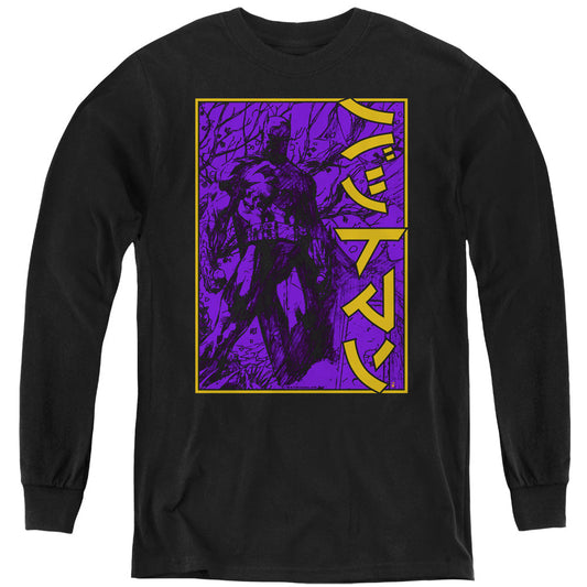 Batman Big Framed Kanji Long Sleeve Kids Youth T Shirt Black Officially Licensed