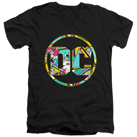 Batman 80s Bat Logo Mens Slim Fit V Neck T Shirt Black Officially Licensed