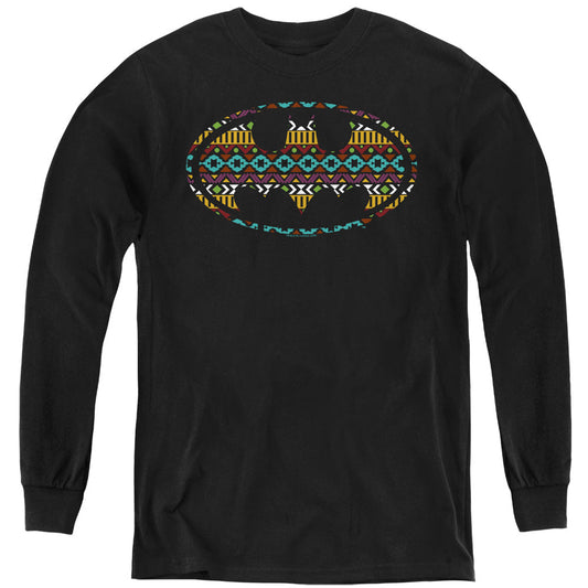 Batman Aztec Fill Long Sleeve Kids Youth T Shirt Black Officially Licensed