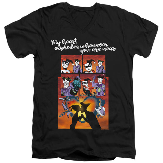 Batman Explode Mens Slim Fit V Neck T Shirt Black Officially Licensed