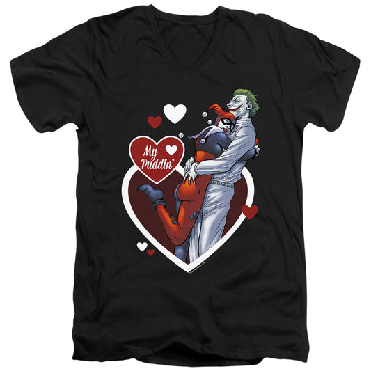 Batman My Puddin Mens Slim Fit V Neck T Shirt Black Officially Licensed