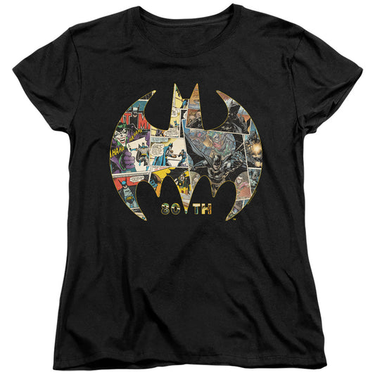 Batman 80th Shield Womens T Shirt Black Officially Licensed
