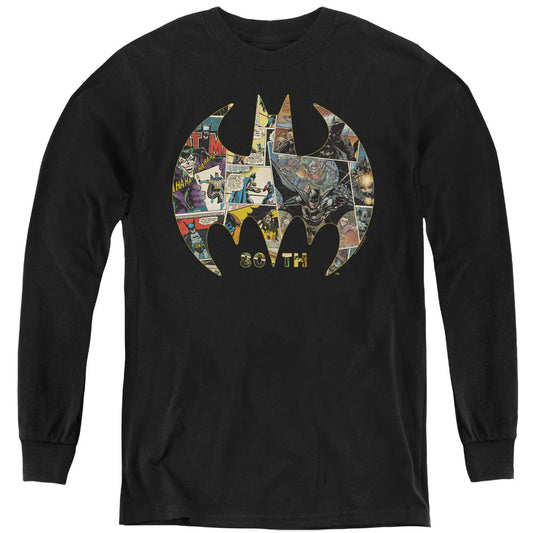 Batman 80th Shield Long Sleeve Kids Youth T Shirt Black Officially Licensed