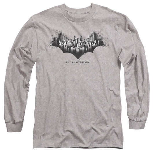 Batman Gotham Shield Mens Long Sleeve Shirt Athletic Heather Officially Licensed