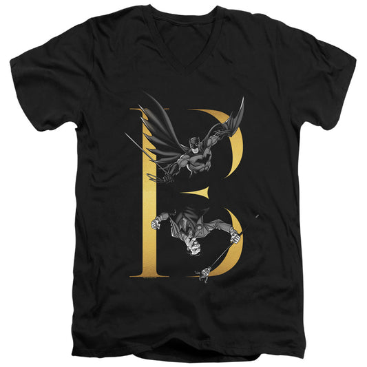 Batman B Mens Slim Fit V Neck T Shirt Black Officially Licensed