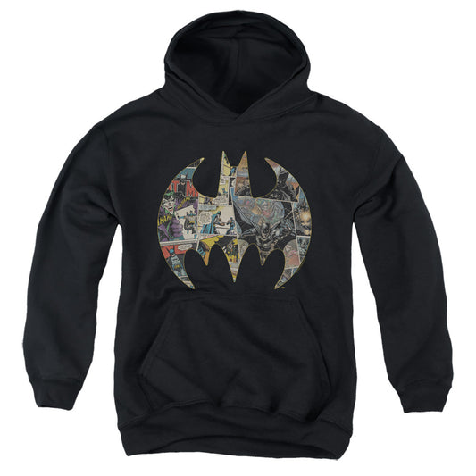 Batman Collage Shield Kids Youth Hoodie Black Officially Licensed