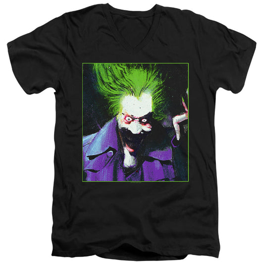 Batman Arkham Asylum Joker Mens Slim Fit V Neck T Shirt Black Officially Licensed