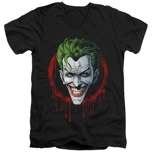 Batman Joker Drip Mens Slim Fit V Neck T Shirt Black Officially Licensed