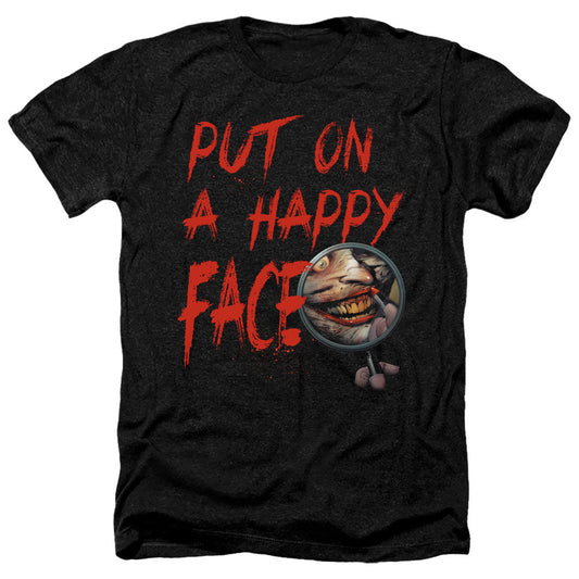 Batman Happy Face Heather Mens T Shirt Black Officially Licensed