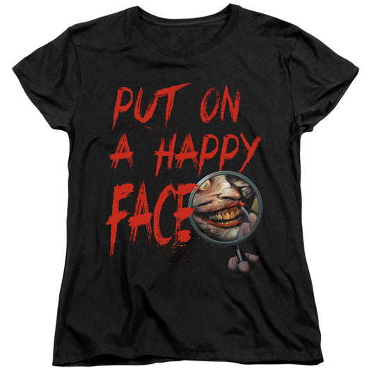 Batman Happy Face Womens T Shirt Black Officially Licensed