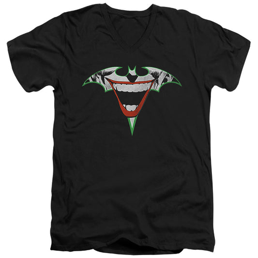 Batman Joker Bat Logo Mens Slim Fit V Neck T Shirt Black Officially Licensed