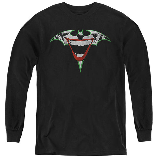 Batman Joker Bat Logo Long Sleeve Kids Youth T Shirt Black Officially Licensed