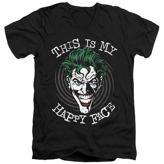 Batman Maniacal Spiral Mens Slim Fit V Neck T Shirt Black Officially Licensed