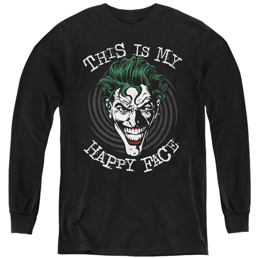 Batman Maniacal Spiral Long Sleeve Kids Youth T Shirt Black Officially Licensed