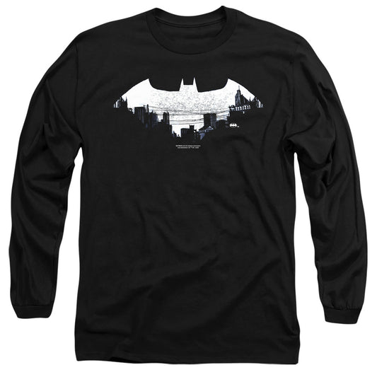 Batman Bat Logo Cityscape Mens Long Sleeve Shirt Black Officially Licensed
