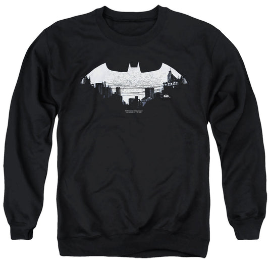 Batman Bat Logo Cityscape Mens Crewneck Sweatshirt Black