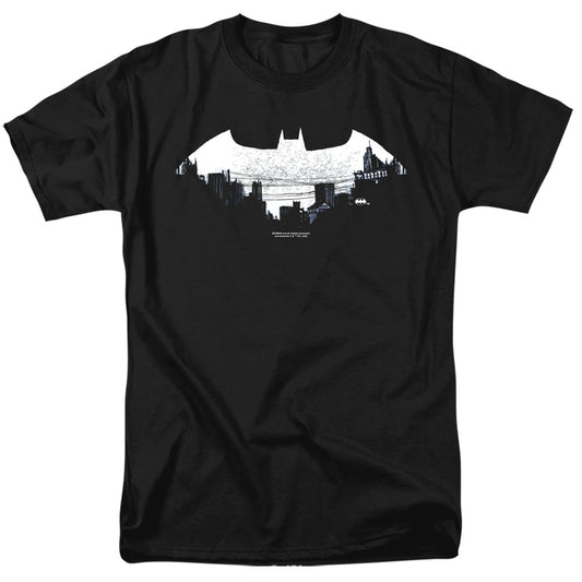 Batman Bat Logo Cityscape Mens T Shirt Black Officially Licensed