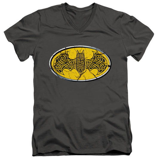 Batman Celtic Shield Mens Slim Fit V Neck T Shirt Charcoal Officially Licensed