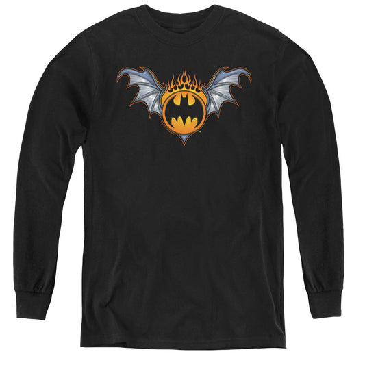 Batman Bat Wings Logo Long Sleeve Kids Youth T Shirt Black Officially Licensed