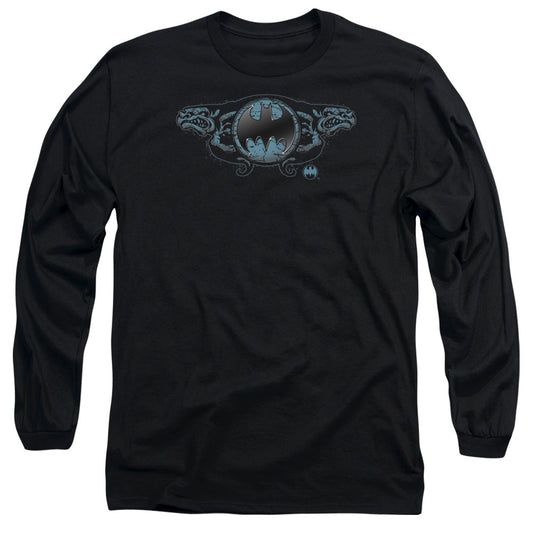 Batman Two Gargoyles Logo Mens Long Sleeve Shirt Black Officially Licensed