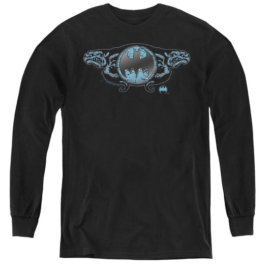 Batman Two Gargoyles Logo Long Sleeve Kids Youth T Shirt Black Officially Licensed