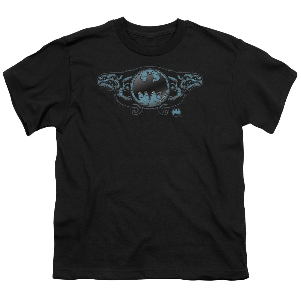 Batman Two Gargoyles Logo Kids Youth T Shirt Black Officially Licensed