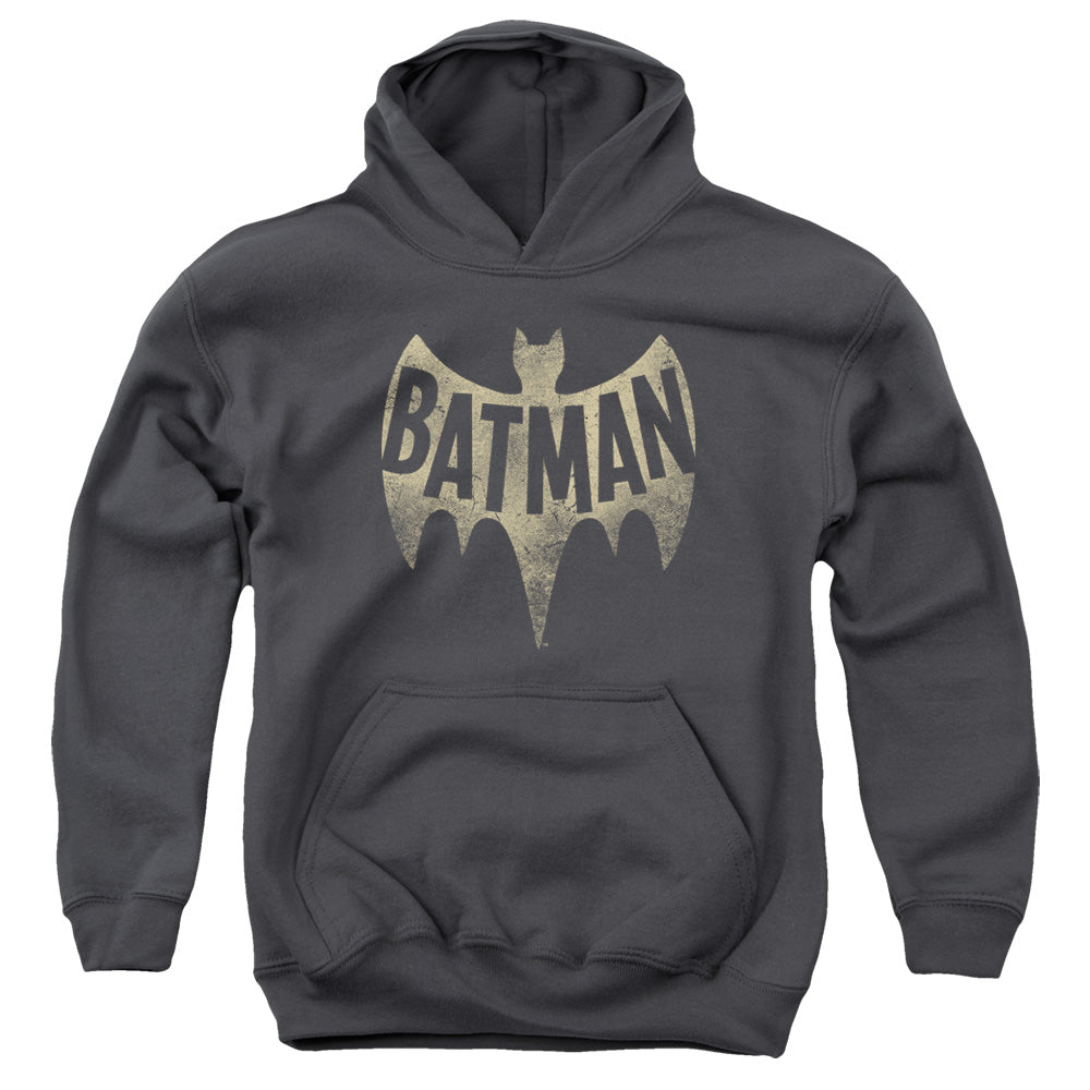 Batman Classic Tv Vintage Logo Kids Youth Hoodie Charcoal Officially Licensed