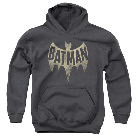 Batman Classic Tv Vintage Logo Kids Youth Hoodie Charcoal Officially Licensed