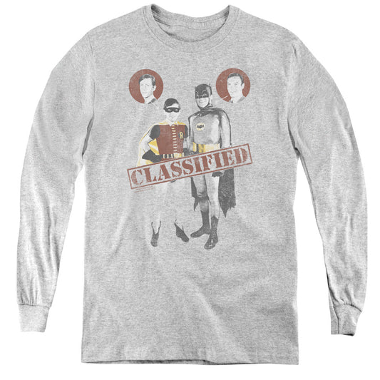 Batman Classic Tv Classified Long Sleeve Kids Youth T Shirt Athletic Heather Officially Licensed