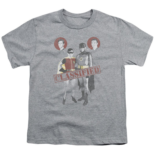 Batman Classic Tv Classified Kids Youth T Shirt Athletic Heather Officially Licensed