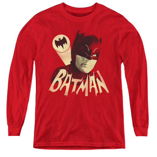 Batman Classic Tv Bat Signal Long Sleeve Kids Youth T Shirt Red Officially Licensed