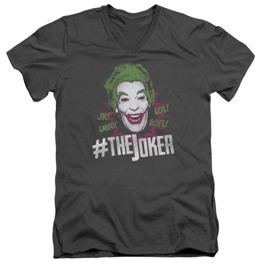 Batman Classic Tv #joker Mens Slim Fit V Neck T Shirt Charcoal Officially Licensed