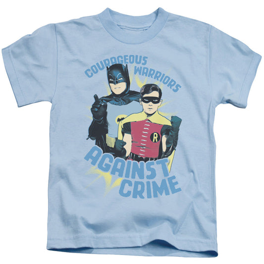Batman Classic Tv Courageous Warriors Juvenile Kids Youth T Shirt Light Blue Officially Licensed