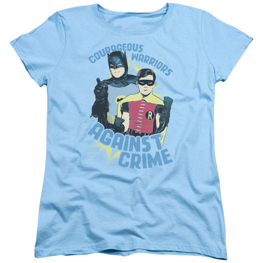 Batman Classic Tv Courageous Warriors Womens T Shirt Light Blue Officially Licensed