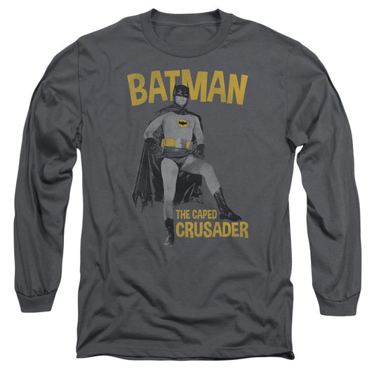 Batman Classic Tv Caped Crusader Mens Long Sleeve Shirt Charcoal Officially Licensed