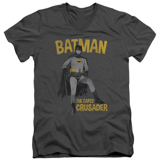 Batman Classic Tv Caped Crusader Mens Slim Fit V Neck T Shirt Charcoal Officially Licensed