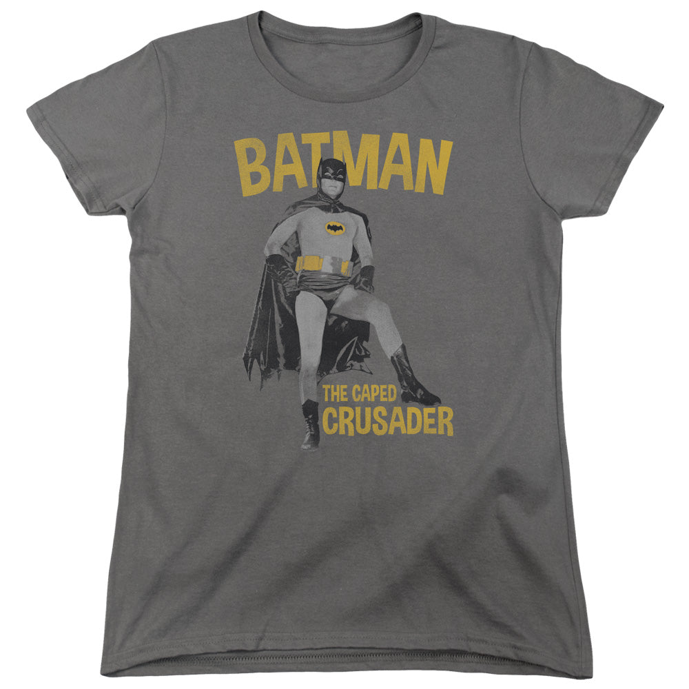 Batman Classic Tv Caped Crusader Womens T Shirt Charcoal Officially Licensed