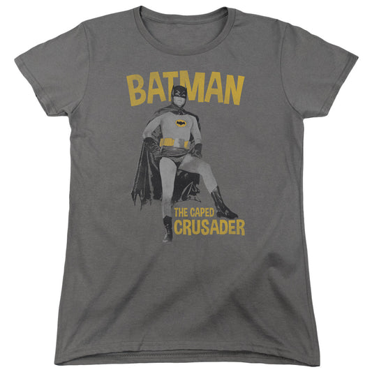 Batman Classic Tv Caped Crusader Womens T Shirt Charcoal Officially Licensed