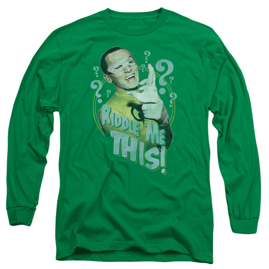 Batman Classic Tv Riddle Me This Mens Long Sleeve Shirt Kelly Green Officially Licensed