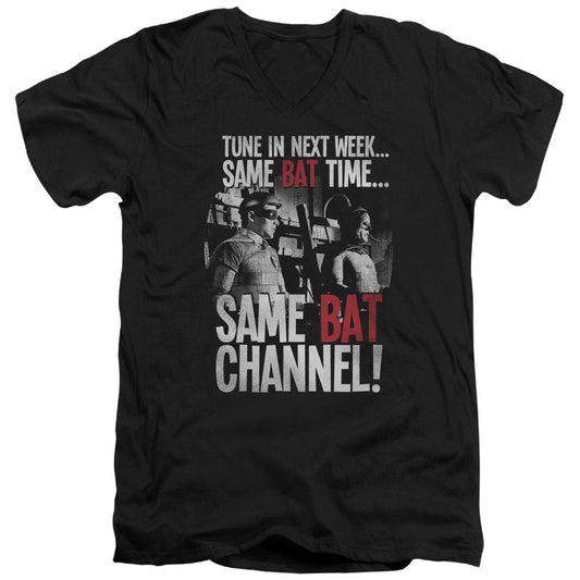 Batman Classic Tv Bat Channel Mens Slim Fit V Neck T Shirt Black Officially Licensed