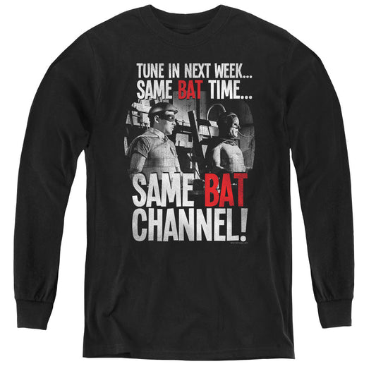 Batman Classic Tv Bat Channel Long Sleeve Kids Youth T Shirt Black Officially Licensed