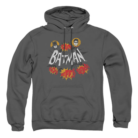Batman Classic Tv Sound Effects Mens Hoodie Charcoal Officially Licensed