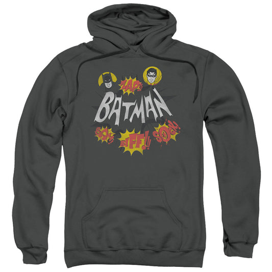 Batman Classic Tv Sound Effects Mens Hoodie Charcoal Officially Licensed
